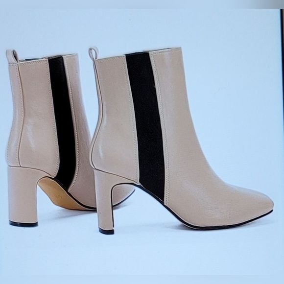NIB PULL ON KHAKI CHELSEA BLOCK HEEL SOCK BOOTIE SIZE 7.5 ANKLE FAUX LEA… - Picture 3 of 15